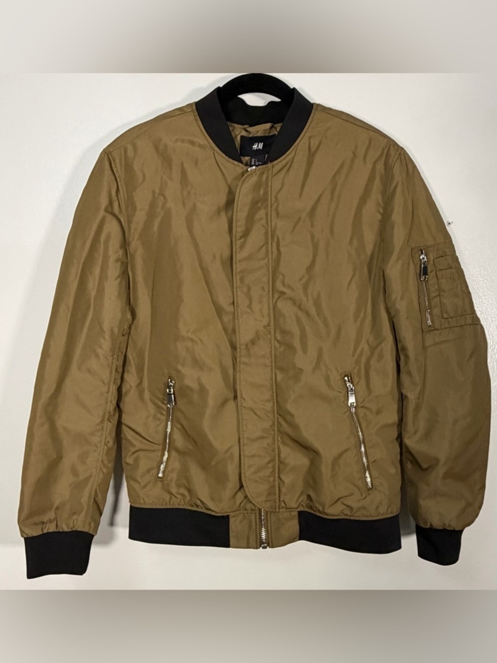 H&M Olive Green Bomber Jacket with Black Trim